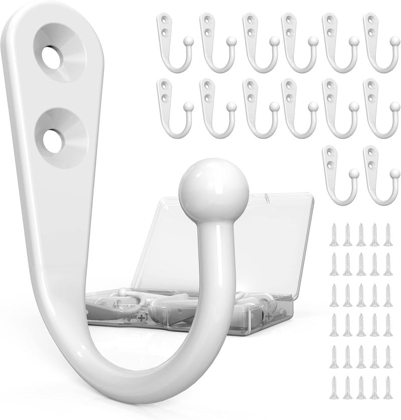 PRIGVOT 15 Pack Heavy Duty Coat Hooks Wall Mount, with 30 Mounting Screws, White Multi-Purpose Storage for Robe, Towel, Key, Bag, Coffee Mug - Image 1